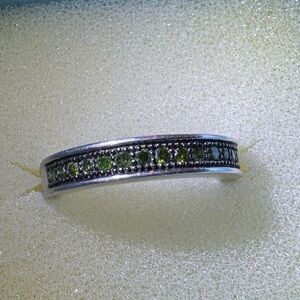 Green Diamond Ring, Silver Stamped 925 Ring